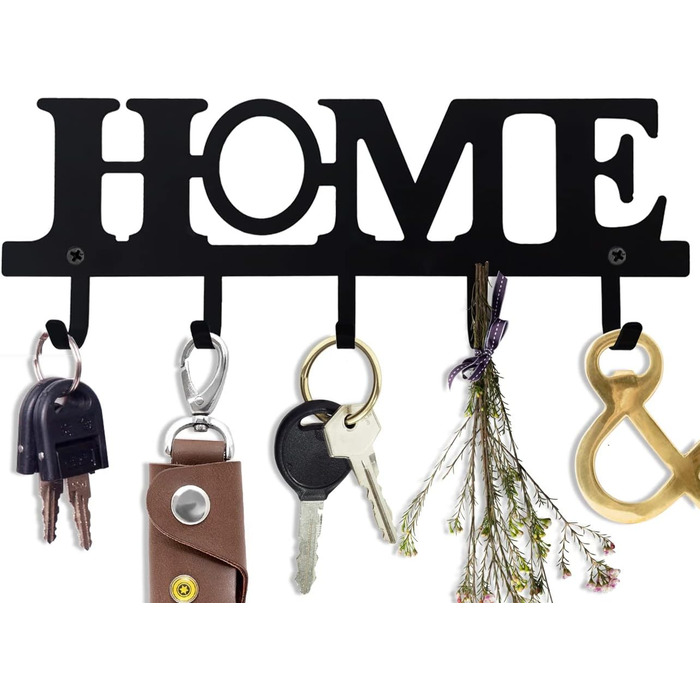 Настінна вішалка для ключів 5 гачків, декоративна, легка установка, легована сталь, чорна, тримач для ключів для декору настінного