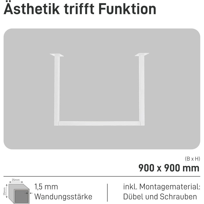 Прямокутна вішалка для одягу, U-подібна, настінна, для ванної кімнати, коридору, кухні, вкл. монтажні елементи (дюбелі та шурупи), порошкове покриття, стійка до іржі (90 см x 90 см, білий) 90 см x 90 см білий