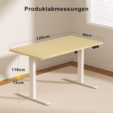 Повністю настільний стіл з регулюванням висоти, електричний комп&39ютерний стіл 120 x 60 см, стіл для роботи сидячи та стоячи з цільною стільницею, стіл для роботи стоячи з 4 функціями пам&39яті, дуб 120 x 60 см, дуб