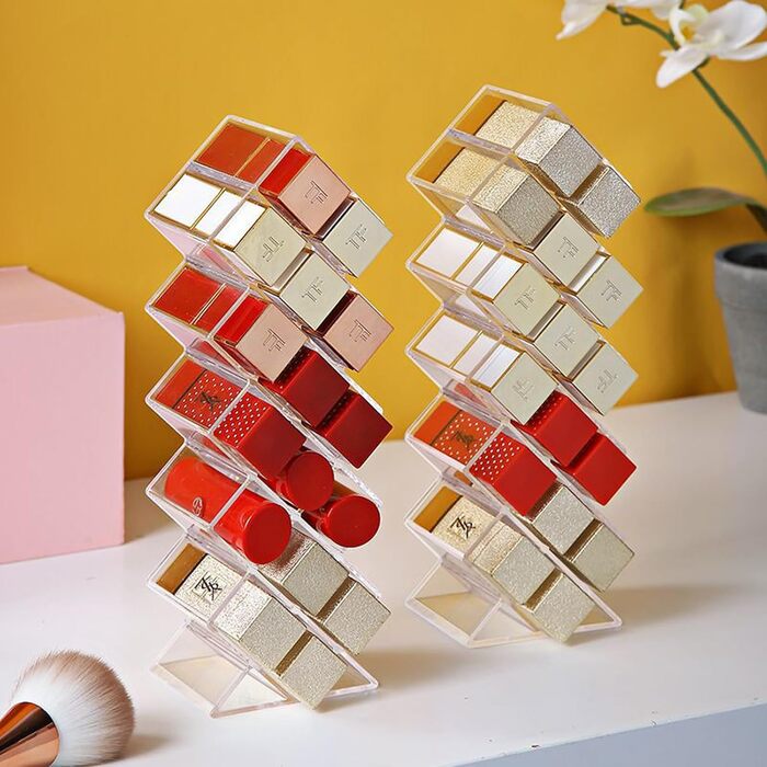 Секційний акриловий органайзер для зберігання помади, органайзер для блисків для губ, тримач для помади, органайзер для макіяжу, тримач для помади для туалетного столика у ванній кімнаті, 2-