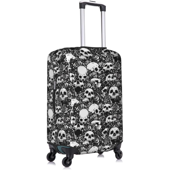 Чохол для валізи BREAUX з квітковим та дизайном черепа, унікальний двосторонній принт, білий, малий розмір