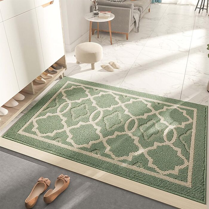 Килимок для прихожих у приміщенні, міцний низькопрофільний килимок, для використання спереду та ззаду, нековзний килимок для входу, можна прати, зелений (50x80 см) 50 x 80 см (прямокутний) зелений