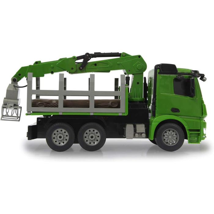 Деревовоз Mercedes-Benz Arocs 120 2,4GHz Повнопривідний, кран та грейфер з дистанційним керуванням, реалістичні звуки з можливістю вимкнення, світло, поворотники, у комплекті колоди.