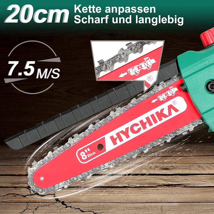 Міні-бензопила HYCHIKA з акумулятором 4000 мАг, 8-дюймова безщіткова акумуляторна ланцюгова пила, зарядний пристрій та 2 ланцюги для роботи з деревиною та в саду