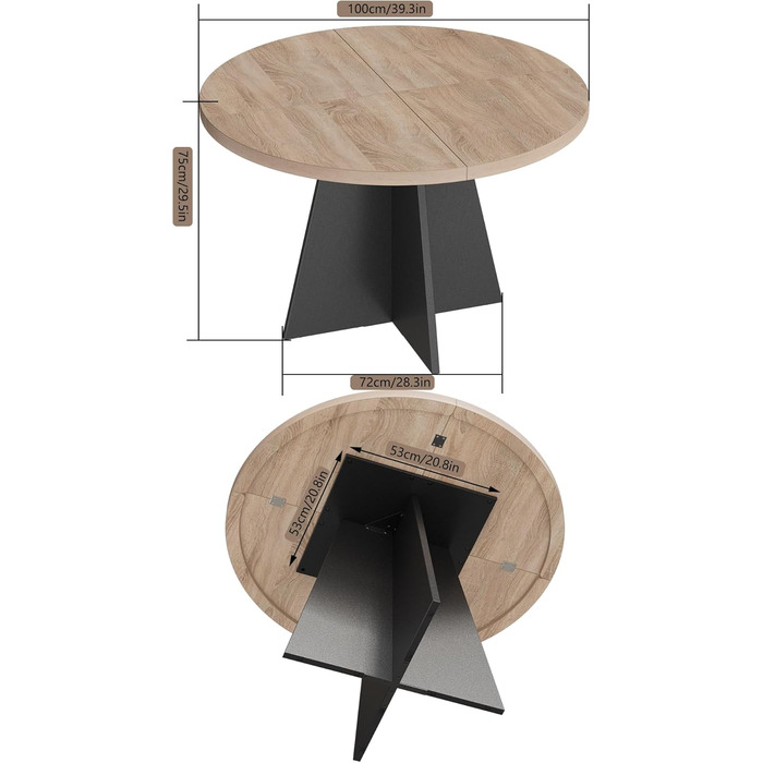 Круглий кухонний стіл MSFE 100 см, круглий дерев&39яний обідній стіл для 4 осіб, обідній стіл у ретро-індустріальному стилі з чорною стійкою хрестоподібною дерев&39яною основою для їдальні, кухні, вітальні, 100*100*75 см