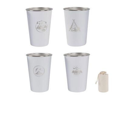 Набір із 4 кавових кухлів з нержавіючої сталі 304 об&39ємом 500 мл для використання на відкритому повітрі, білий, для походів
