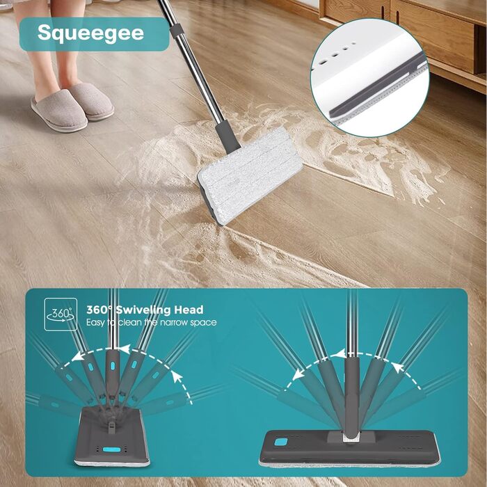 Набір швабр для підлоги Masthome з відром,Набір швабр з відром 2 в 1,Набір швабр для підлоги та 6 насадок з мікрофібри,Набір швабр