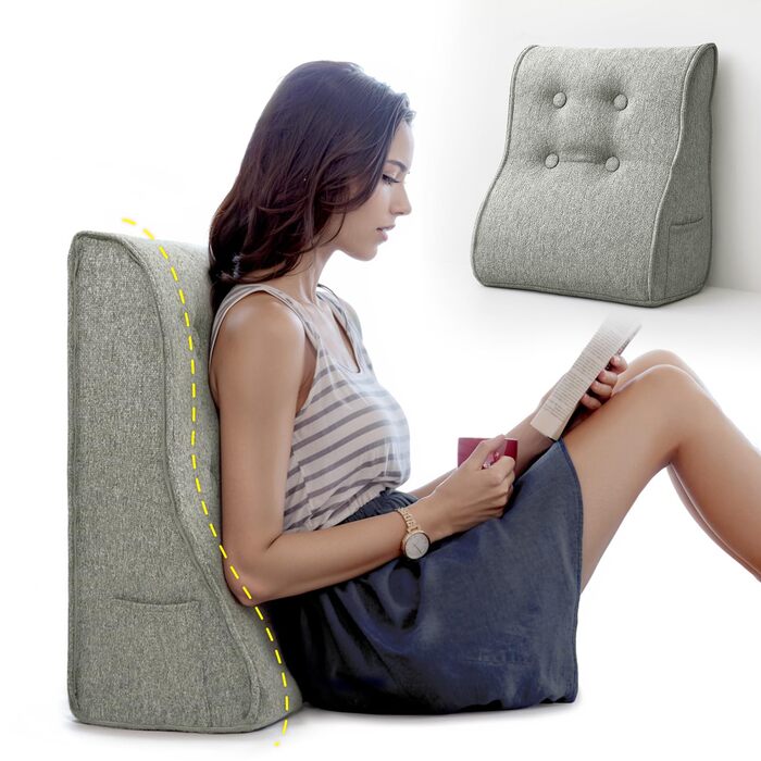 Подушка для читання Daneey для дорослих, подушка для спини дивана, пінопластова клиноподібна подушка для шиї, поперекового відділу хребта, спини, сіра, 50,8 x 22,9 x 55,9 см, поліестер, 20 * 9 * 22 дюйми, сірий