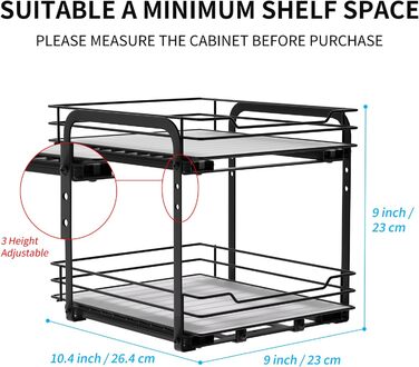 Розсувна полиця для спецій, 2-рівневий органайзер для шафи під раковину, шафа для спецій, полиця для спецій, підйомна полиця для раковини, органайзер для спецій для кухні, Д26,4*Ш23,2*В23 см, Д26,4*Ш23,2*В23 см - 2 рівні