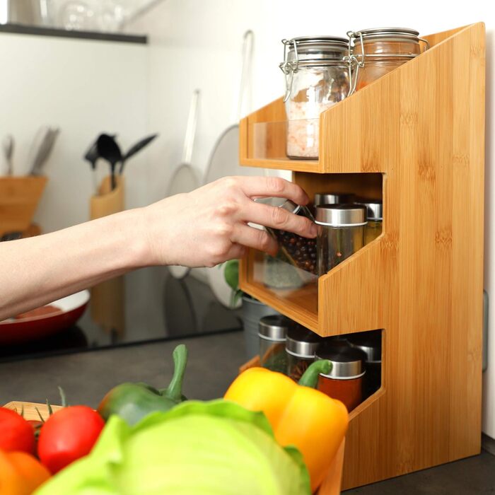 Бамбуковий органайзер Relaxdays з 3 ярусами, відкриті відділення для зберігання для офісу, підставка для спецій для кухні, висота та ширина 418x17 см, натуральний колір