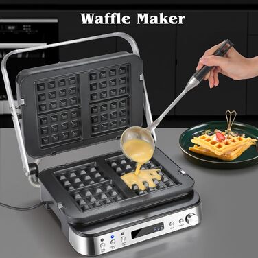 Багатофункціональний контактний гриль 4 в 1, сковорода, вафельниця та бутербродниця з 4 знімними пластинами з антипригарним покриттям, індивідуальним часом і температурою, LED-дисплеєм, грилем здоров'я 2000 Вт великий