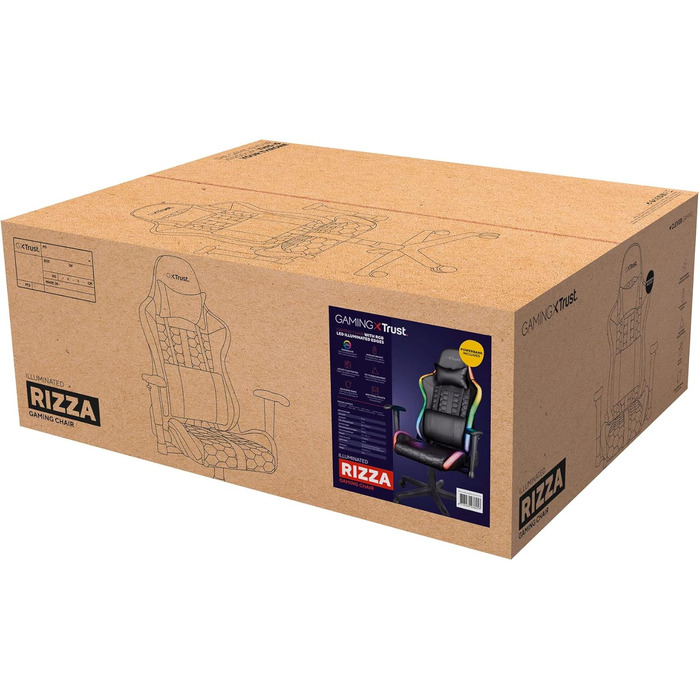 Ігрове крісло Trust Gaming GXT 716 Rizza з RGB-світлодіодним підсвічуванням, 350 кольорами та ефектами, регульованими по висоті підлокітниками, поворотним, ергономічним офісним кріслом, геймерським кріслом - чорного кольору