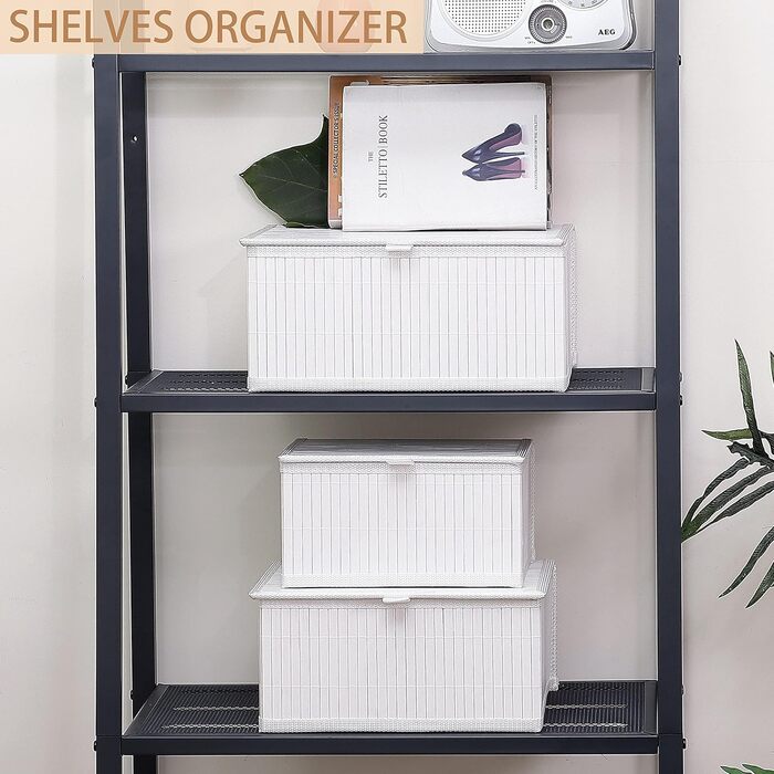 Біла скринька для зберігання Honygebia з кришкою декоративний бамбуковий кошик для зберігання, набір із 3 ротангових кошиків з кришками та тканими тканинними підкладками для ванної кімнати, кухні та організації полиць (великий/середній/малий)