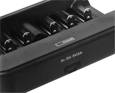 Універсальний зарядний пристрій EMOS для NiMH та NiCd акумуляторів, швидкий зарядний пристрій 500 мА, для 1-6 акумуляторних батарей AAA, AA, C, D, 9V, включаючи кабель USB-C, світлодіодний індикатор, захист батареї, функції безпеки