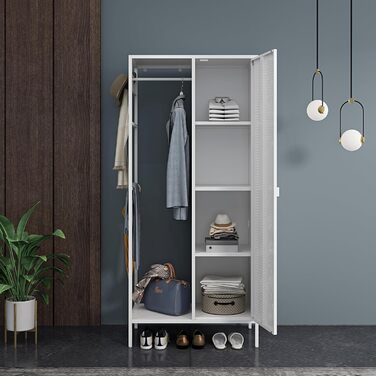 Шафа Puumala 180 x 80 x 45 см Шафа для спальні Металева шафа з 4 полицями та 1 вішалкою для одягу Металева шафа для одягу Біла