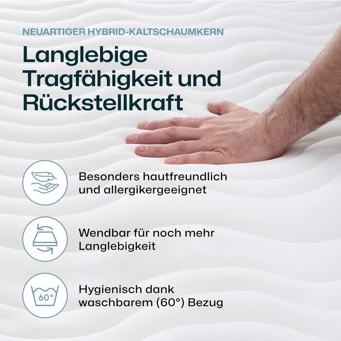 Дитячий та підлітковий матрац RAVENSBERGER Softwelle - Рівень жорсткості H1/H2, м&39який - 90 x 200 см, Висота 16 см - 7-зонний матрац з холодної піни з функціональним чохлом RAVOTEX, гіпоалергенний, рівень жорсткості H1/H2 Від 15 кг, 90 x 200 см