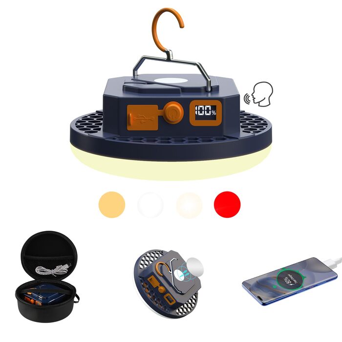 Акумуляторний кемпінговий ліхтар з голосовим керуванням, 10000 мАг, 3000 лм, 4 режими світла, портативне вуличне освітлення з голосовим керуванням, водонепроникні ліхтарі для намету (IPX4).