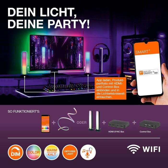 Розумна світлодіодна торшерна лампа LEDVANCE SMART WIFI для непрямого освітлення, Magic RGB, диммер, сріблястий алюміній, незмінна лампа