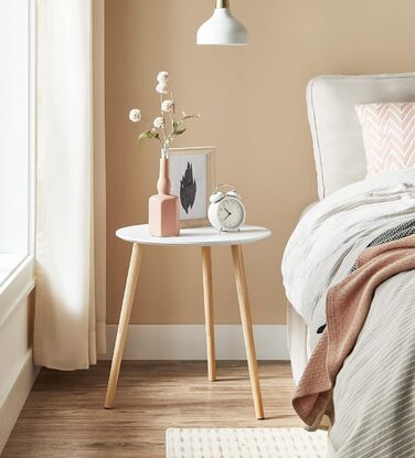 Круглий журнальний набір, 2 сучасних журнальних столики, мінімалістичний, скандинавський стиль, журнальні столики з ніжками з масиву дерева, комбінація столів для вітальні, балкону, соснова деревина LET07WN білий натуральний