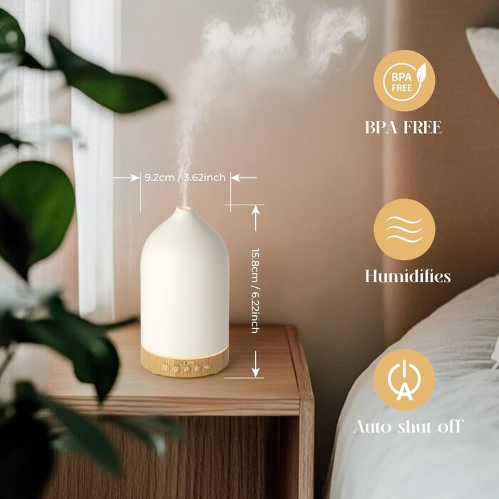 Керамічний ароматичний дифузор SALKING, білий шумовий дифузор для ефірних олій, ультразвуковий ароматерапевтичний дифузор ароматичних олій, ароматична лампа з автоматичним вимкненням для домашнього офісу йоги 200 мл