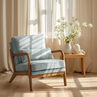 Крісло Bonnlo, м&39яке коктейльне крісло, сучасне крісло для відпочинку, крісло з відкидною спинкою для вітальні, м&39яке крісло з масиву дерева, крісло для читання, вантажопідйомність до 200 кг, вельветова тканина (синій колір)