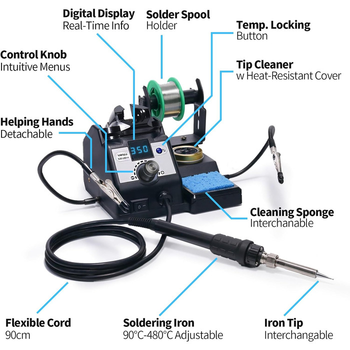 Паяльна станція YIHUA 926LED-IV 60W 90480C паяльник з 2 додатковими ручками, дозатор припою, 5 додаткових жал, насос для видалення