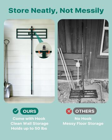 Вирівнювач газону Rasenrakel Міцний граблі для вирівнювання ґрунту, піску (76x25 см) з гаком для підвішування та регульованою ручкою для саду, городу, гольф-полів