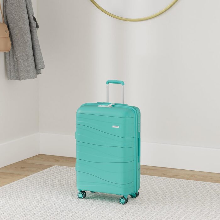 Легка дорожня валіза KONO для ручної поклажі 55 см з твердого поліпропілену з 4 колесами та замком TSA, 55x40x20 см (зелена)