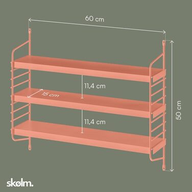Металева настінна полиця skølm Mimir Плаваюча теракотова полиця Підвісна полиця з 3 регульованими полицями Модульна полиця-струна Вузька металева полиця для вітальні/кухні/ванної кімнати Сучасна кухонна полиця