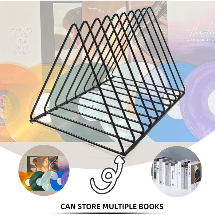 Секційна металева підставка для журналів, настільне сховище для платівок, тримач для вінілових платівок на 9 слотів, для офісу, документів, журналів, чорний колір, 2-
