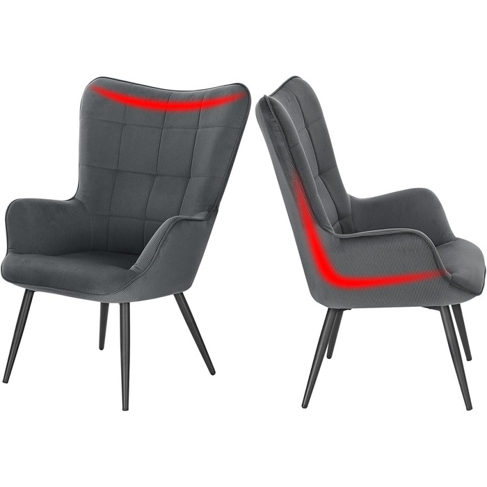 Крісло WOLTU з підніжкою та підставкою для ніг, крісло-реклайнер з оббивкою, вінтажне, вітальня, спальня, балкон, вельветовий оксамит, темно-сірий