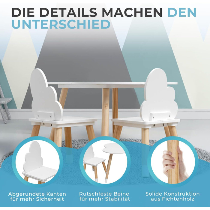 Дитячий комплект столу та стільців Rebecca Mobili, стільці та столик для дитячої кімнати, світло-коричневий та білий, МДФ, скандинавський стиль - Розмір 44 x 60 x 60 см / 50 x 25 x 25 см - Арт. RE6733