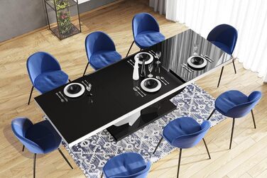 Дизайнерський обідній стіл HEB-222, чорний глянцевий / білий глянцевий, розсувний від 160 см до 256 см, обідній стіл до 10 осіб, глянцевий, функціональний стіл, сучасний, універсальний, розсувний, позачасовий