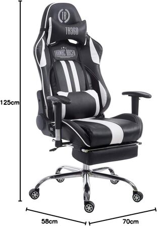 Ігрове офісне крісло CLP XL Limit з чохлом зі штучної шкіри Ігрове крісло з металевим каркасом Крісло з регульованою висотою, колір чорний/білий, підставка для ніг з підставкою для ніг (чорний/білий з підставкою для ніг)