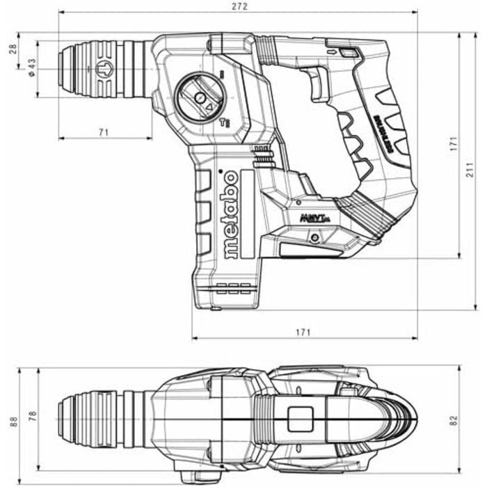 Акумуляторний перфоратор Metabo BH 18 LTX BL 16 - 600324840 - 18 В - Перфоратор з безщітковим двигуном для перфоратора та свердління - Без акумулятора та зарядного пристрою