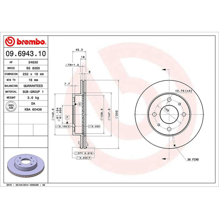 Гальмівні диски передні Brembo 09.6943.10, 2 шт.