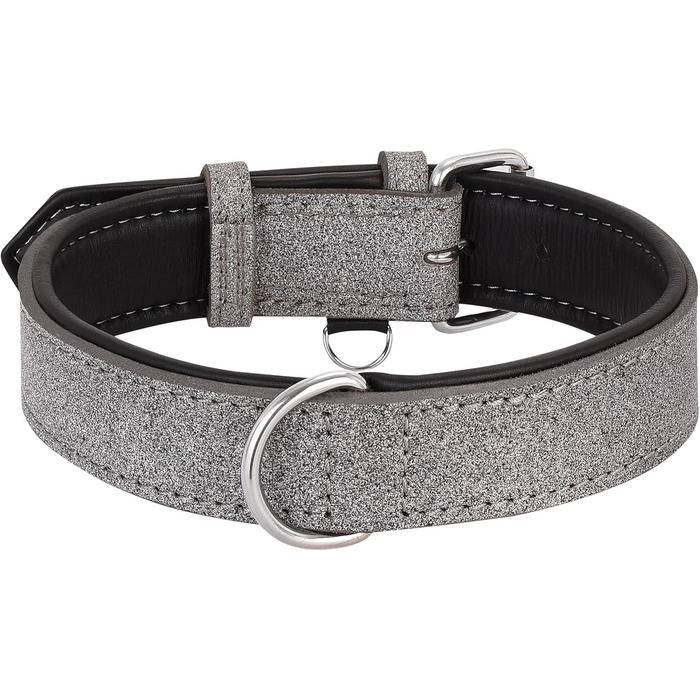 Нашийник для собак Riparo K-9, м'який, з натуральної шкіри, регульований, міцний (XL ширина 4,5 см для обхвату шиї 53,4-63,5 см, сірий/білі нитки) XL Сірий/Білі нитки