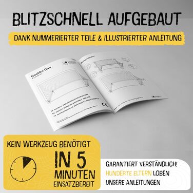 Висувні футбольні ворота для дітей, включаючи сумку для перенесення 120x90 см-150x240 см Сертифіковано EN71 та CE Стійкі до іржі та атмосферних впливів Футбольні ворота з міцними кріпленнями до землі Встановлення за 5 секунд Висувні ворота для використанн