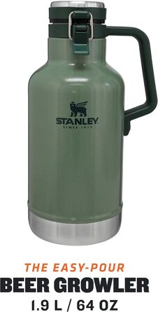 Термос Stanley Classic Easy-Pour Growler 1,9 літра - Зберігає пиво холодним та свіжим протягом 24 годин - Термос з нержавіючої сталі - Герметичний - Можна мити в посудомийній машині - Зелений колір Hammertone