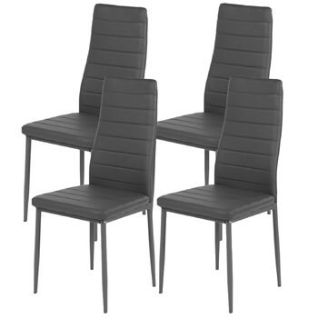 Обідні стільці, комплект з 4 шт. , штучна шкіра, протестовані SGS, висока спинка, водонепроникні, кухонний стілець, обідній стілець або стілець за обіднім столом, сірий ПВХ сірий, 4 стільці