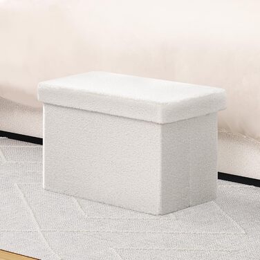 Пуф для зберігання Bonlife, складне кубічне сидіння з кришкою, флісова скриня-підніжка, білий колір, 42x32x32 см (42 Г x 32 Ш x 32 В см)