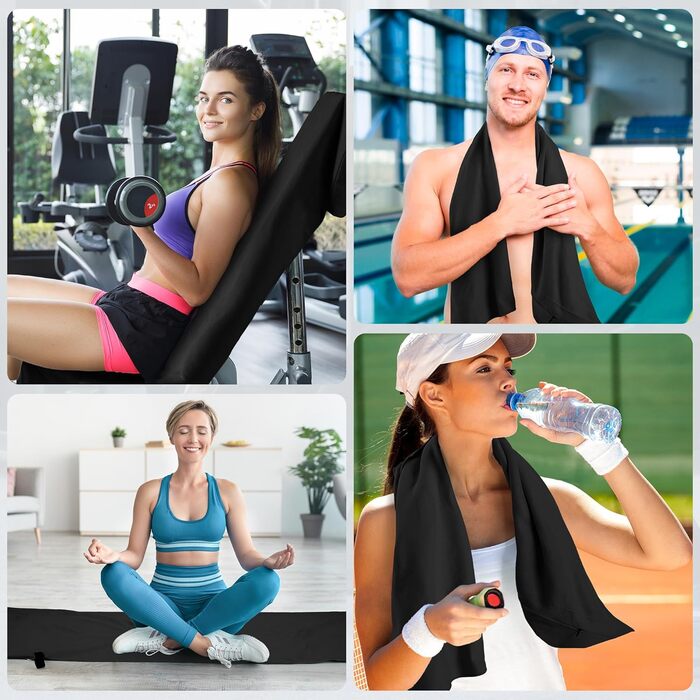 Рушники Novent Fitness з мікрофібри, 2 шт., 120x50 см, спортивні рушники з кишенею на блискавці, компактні, нековзні та швидковисихаючі, для тренажерного залу, спорту, подорожей, чорні