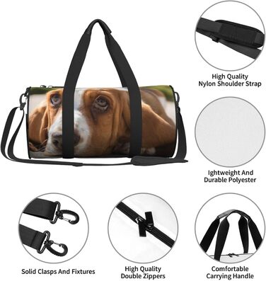Спортивна сумка для подорожей, принт Бассет-гаунд, Чорна, Універсальний розмір, Дорожня сумка