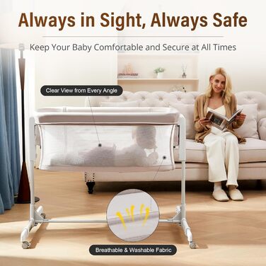 Дитяче ліжечко-колиска - Дитяче ліжко-колиска з колесами, пружинна колиска для немовлят - Комплект ліжечка для подорожей - Розсувне дитяче ліжко - Безпечне спальне місце для малюків, бежевий