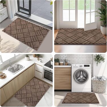 Килимок для входу 60 x 90 см, килимок, що миється, килимок для внутрішнього використання, нековзний килимок для дверей, килимок для коридору, ванної кімнати, кухні, спальні, сіро-коричневий, 60 x 90 см (прямокутний)