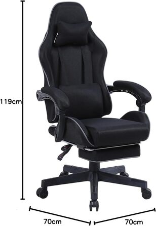 Ігровий стілець з підставкою для ніг - м&39які підлокітники - регульована висота - чорний