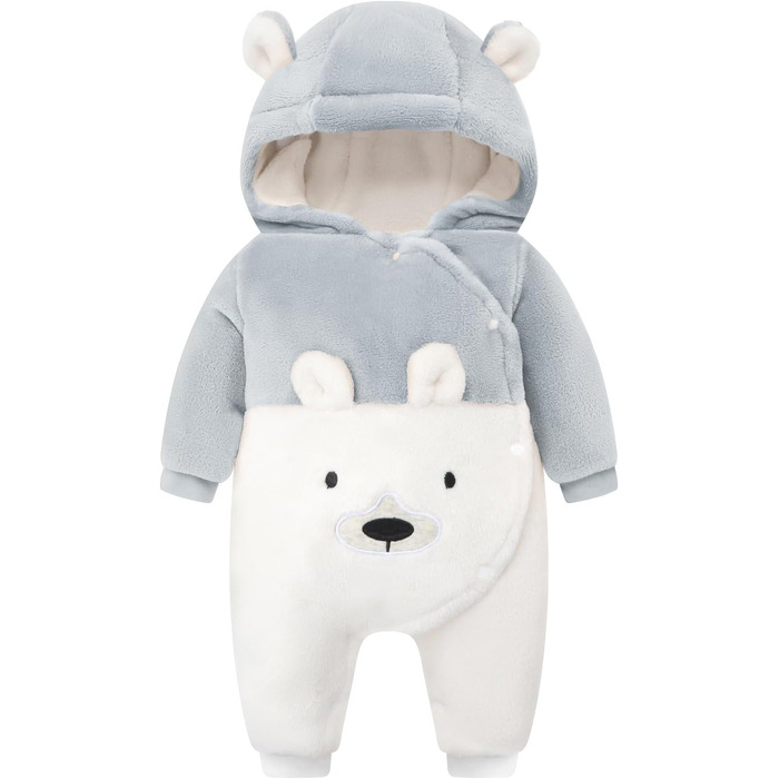 Зимовий комбінезон WYTbaby для малюків, фланелевий, зимовий, для хлопчиків та дівчаток 3-6 місяців, сірий