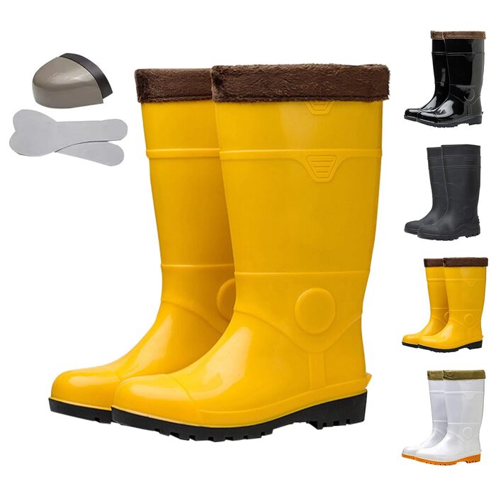 Лабораторні гумові чоботи для чоловіків, з теплою підкладкою, високі гумові чоботи до коліна, термоізоляція, чоботи без шнурівки для риболовлі, полювання та садівництва, нековзні водонепроникні гумові чоботи, AC, 41 1/3 EU