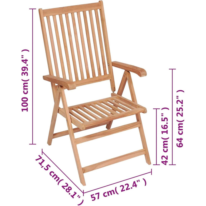 Регульовані садові стільці ZEYUAN 6 шт. високі стільці, кемпінгові стільці, крісла, стільці, стійкий до погодних умов, садовий стілець, тик з масиву дерева