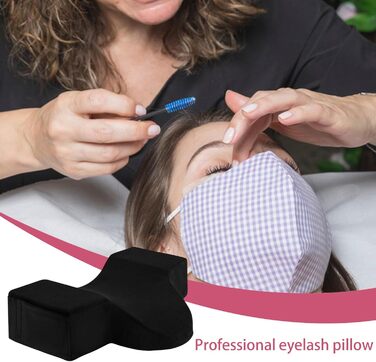 Подушка для вій для нарощування вій, вигнута подушка для шиї, салон краси, нарощування вій, подушка для шийного відділу хребта, ергономічний підголівник з кишенями для підтримки шиї та інструментів, чорна